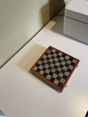 Carved Stone Chess 8  x 8   Wood Case and Purple Velvet Interior
