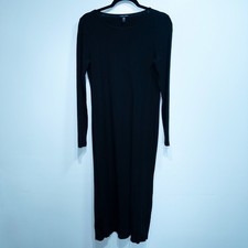 Eileen Fisher Black Stretch Jersey Knit Jewel Knit Midi Dress Size XS