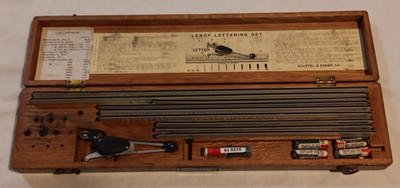 Keuffel & Esser - LEROY LETTERING SET-  Drafting Wood Box K&E - NOT COMPLETE