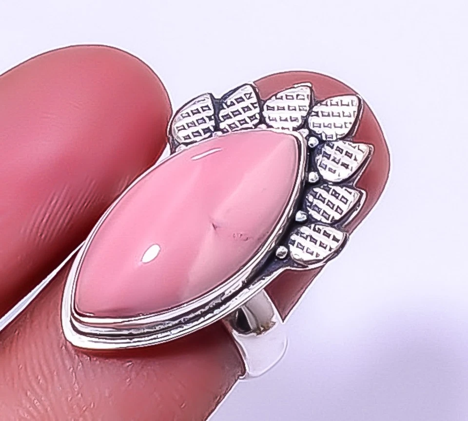 Anillo ajustable hecho a mano artesanal de diseñador de plata de ley 925 ópalo rosa (R28) A8 Foto 3 de 4