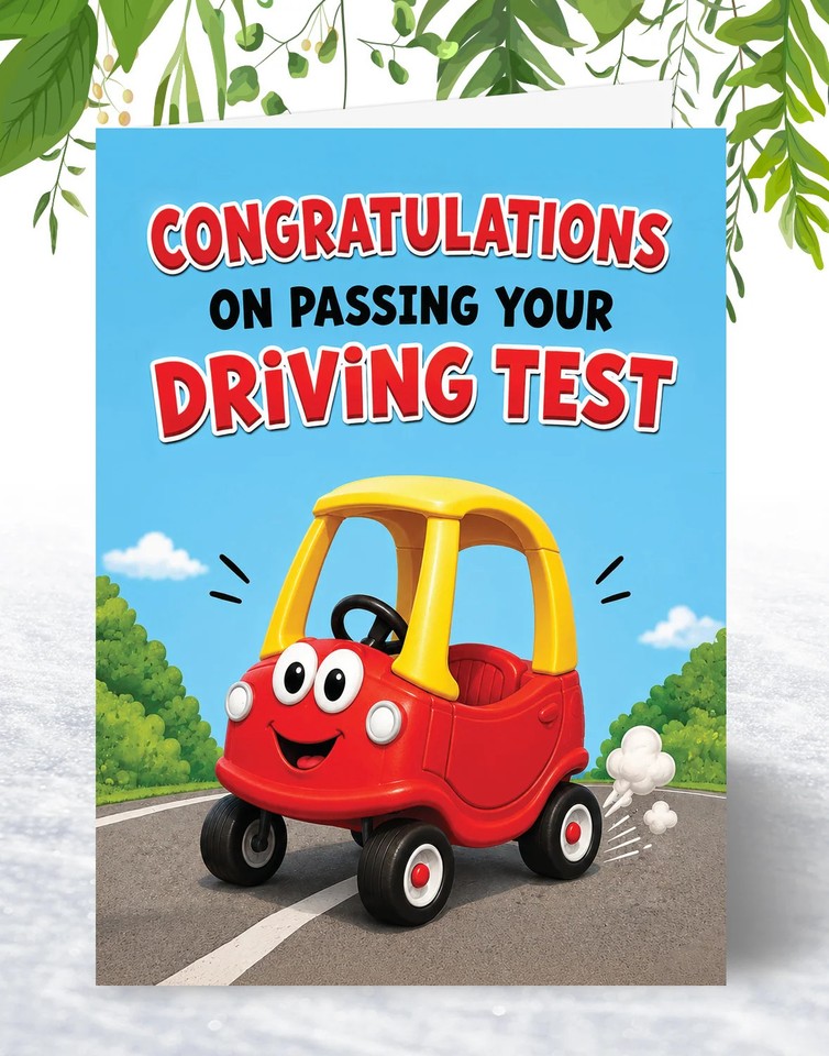 Funny Driving Test Congratulations Card – Kids Car Design – A5, Red ...