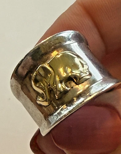 Sterling & 18K Gold Ring, CANADA Elephant, Vintage Artisan, Size 6