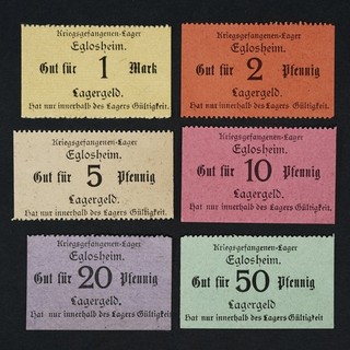 6x Eglosheim KGL PoW: 10 20 50 Pf 1 2 5 Mark o.D. (Wertziffer Variante II)
