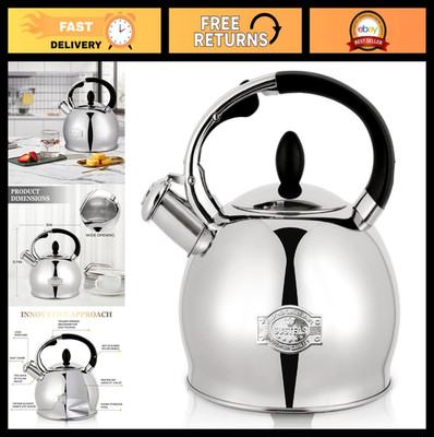 Stainless Steel Whistling Tea Kettle - 2.64 Quart, Ergonomic Handle, Silicone Mi