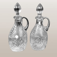 2 ampolle di vetro pressato vintage per olio e aceto