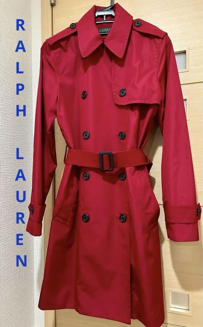 Ralph Lauren Bright Red Trench Coat for Women Medium Size