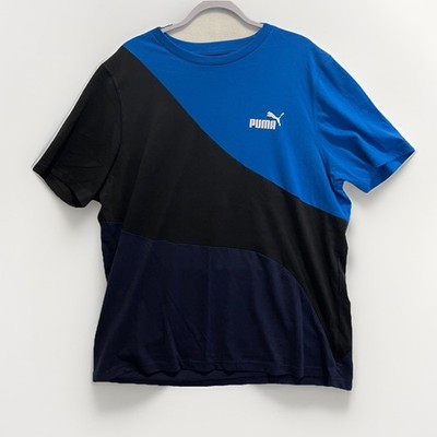 Puma Logo Athletic T-Shirt Mens XXL Blue Black Sports Gym Tee