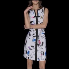 Karl Lagerfeld Paris V-Neck Sleeveless Bow A-Line Dress Size 8 Floral Scuba NWT