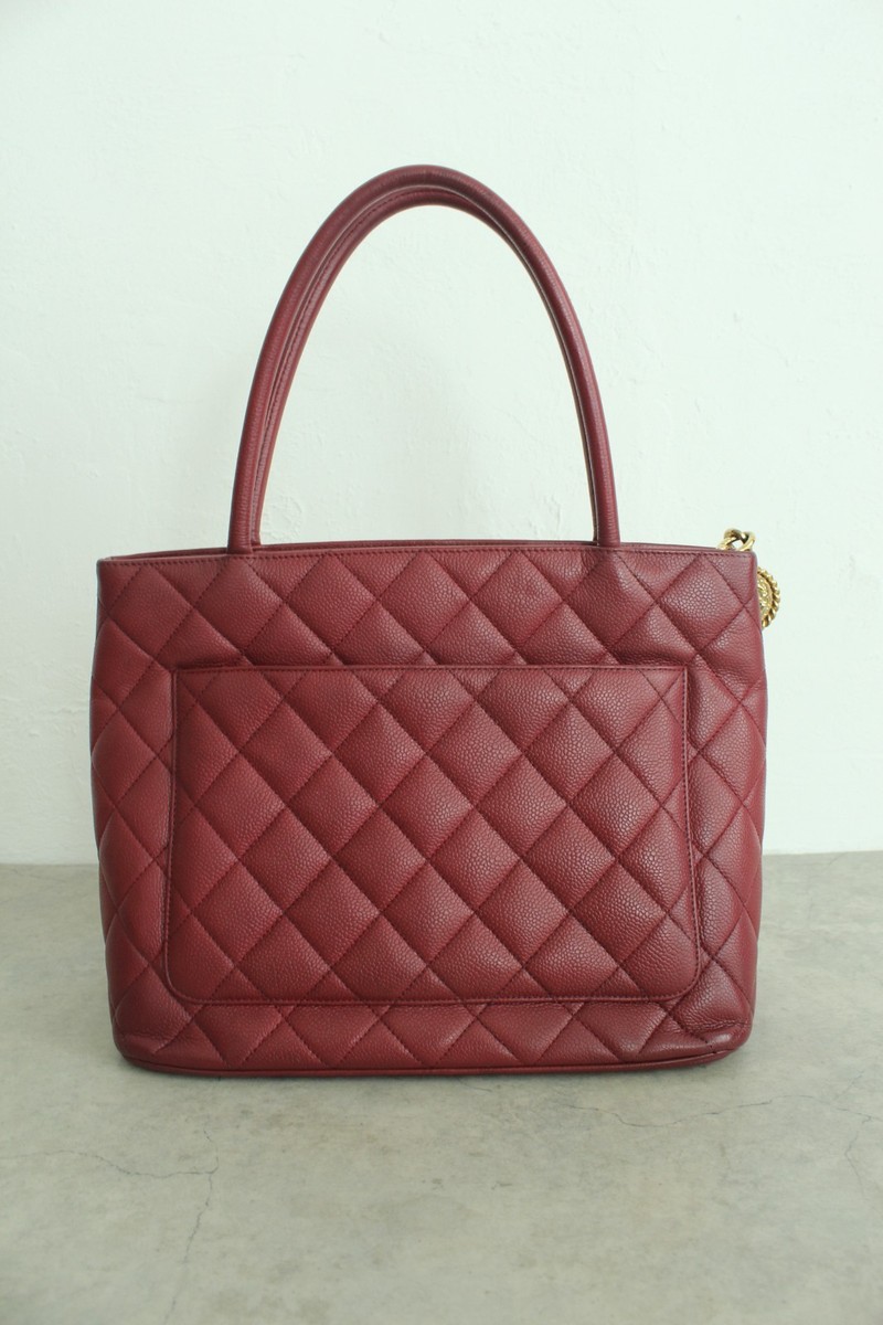 Authentic Vintage Chanel 2000-2002 Medallion Tote Caviar Burgundy