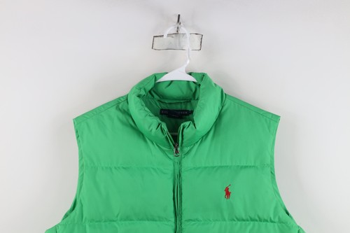 Vintage 90s Ralph Lauren Womens XL Distressed Duck Down Puffer Vest Jacket Green - Picture 2 of 19
