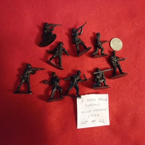 8 Small Plastic Black Soldiers Most Marked China Lot #42