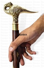 Golden Chrome Brass Head Handle Brown Wooden walking Stick New handmade Design