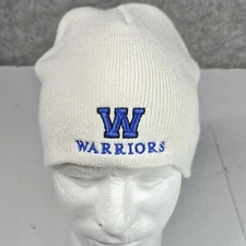 Warriors Skull Cap Adult White 100% Acrylic Embroidered Blue Logo
