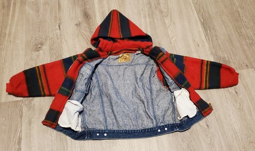 VINTAGE 90s Bugle Boy Kid Size XL Denim /Red Fleece Striped Streetwear Size 7 - Picture 5 of 5