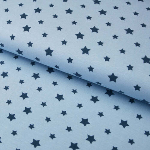 Jersey de algodón "Estrellas grandes y pequeñas" - jersey tela azul bebé - Imagen 1 de 4