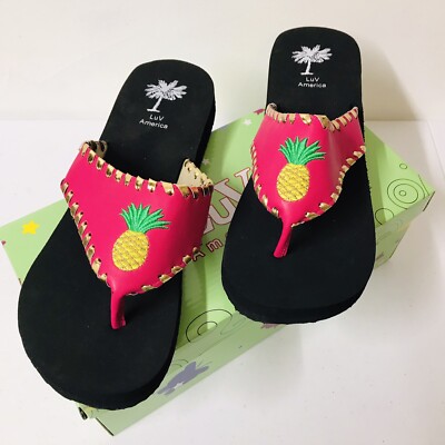 LuV America 6527 Piney Bright Pink Flip Flop Sandals Size 10 New In Box
