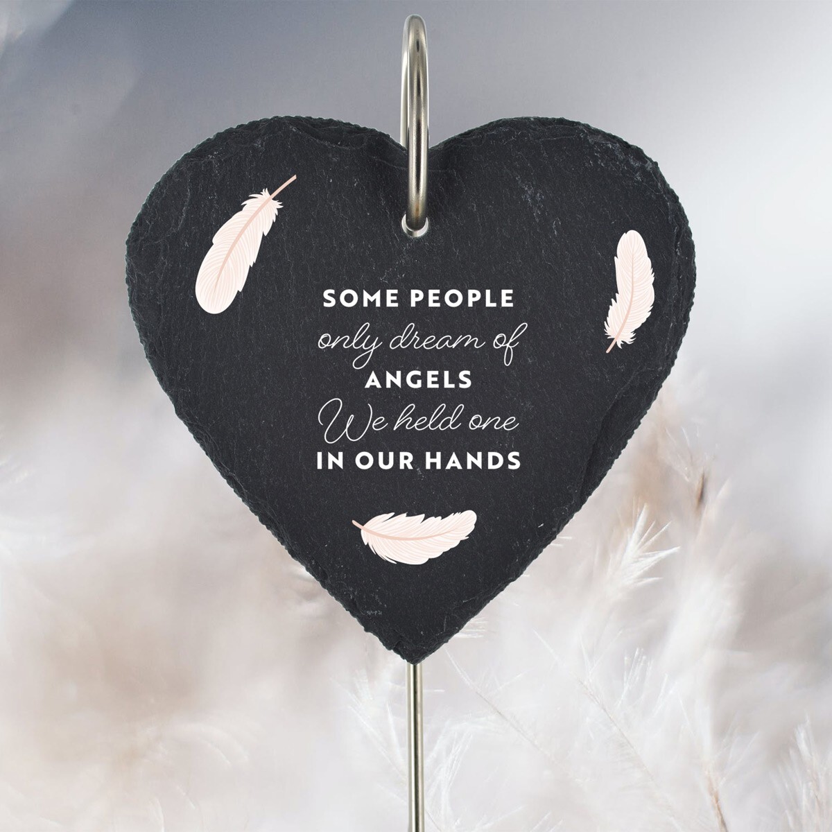 Feather Grave Stick Marker Plaque Ornament Memorial Slate Heart Graveside Decor
