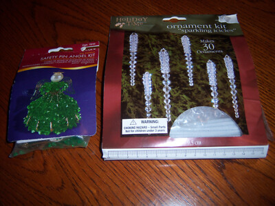 NW HOLIDAY TIME VTG  RETRO BOHO TRAMP ART BEADED ANGEL & ICICLES ORNAMENT 2 KITS