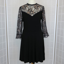Oasis Dress Size S Black Bronze Lace 3/4 Sleeves High Neck Skater Party Cocktail