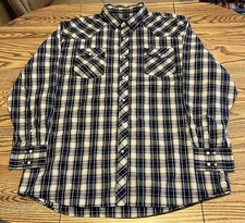 Wyoming Traders Mens 2XLT Shirt Pearl Snap Gray Plaid Western Cowboy Rancher