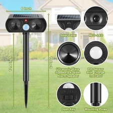 2PACK 2025 Solar Ultrasonic Animal Repellent Outdoor Motion Detection Waterproof