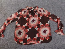 Loft top Medium Red pullover lined womens geometric casual polyester