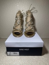 NINE WEST MIX3 LACE UP ANKLE STRAP SANDALS GOLD SIZE 8.5M NEW WITH BOX