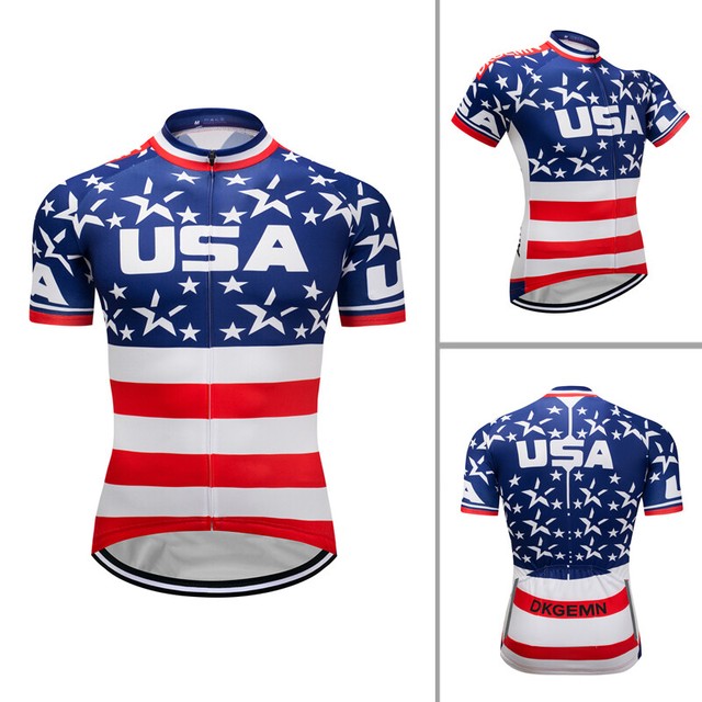 Mens Cycling Jersey MTB American Flag Bike Jerseys Shirts Short Sleeve