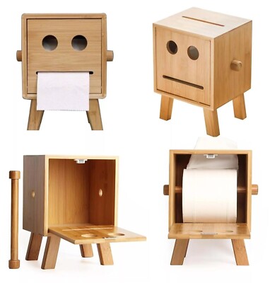 Bambus Toilettenpapier Rollenhalter Kreativ Smiley Roboter Gesicht Aufbewahrungsbox