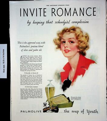 1933 Palmolive Soap Invite Romance Young Beauty Vintage Print Ad 04033