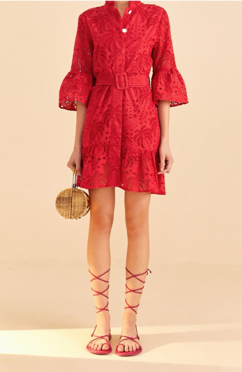open lace back dress Red Pineapple Eyelet Maxi Dress  FARM Rio