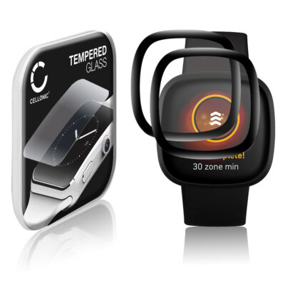 2x Schutzglas für FitBit Versa 3 Sense Glas 3D Full Cover schwarz