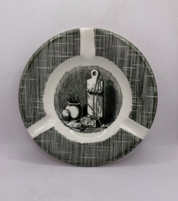 Vtg The Ole Curiosity Shop Ashtray Dish Currier & Ives Colonial Pipe & Rack 5.5 