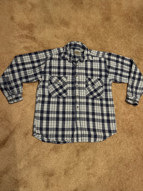 Original Cold Storage Mens Large Blue Plaid Cotton Flannel Long Sleeve Shirt