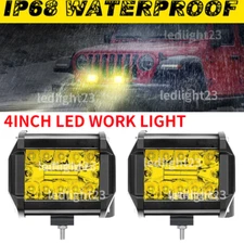 2x  4'' INCH Tri-Row LED Light Bar 60W LED Cube Spot Flood Pods fit Nissan Titan