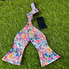 Cremieux Floral Bow Tie Pink Blue Adjustable Neck Self Tie Mens NWT $39