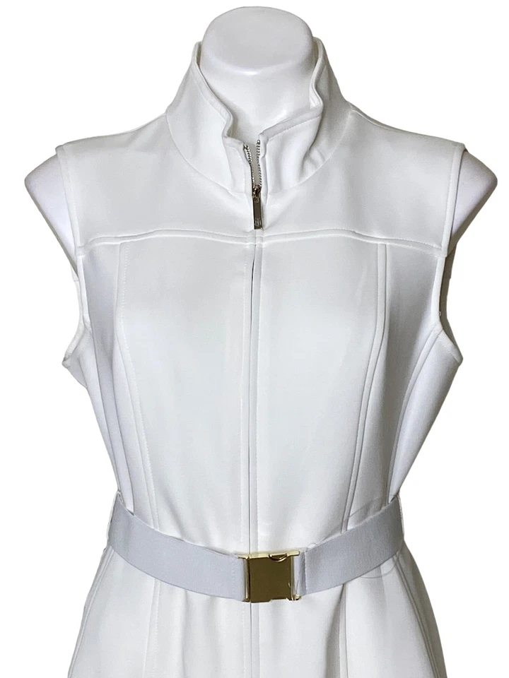 Vestido Vaina Tommy Hilfiger Marfil Buceo, Nuevo con Etiquetas $119 Cinturón Cremallera Frontal Para Mujer Talla 12 Foto 3 de 4
