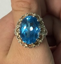 Vintage Sterling And Large Blue Topaz Cocktail Ring Size 8