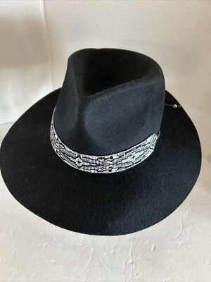 Ále by Alessandra Black Felt Hat with Sterling Beaded Hat  display picture 1