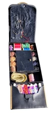 Vintage DeLuxe Sewing Kit With Original Box & Notions Black & Gold Snap Closure