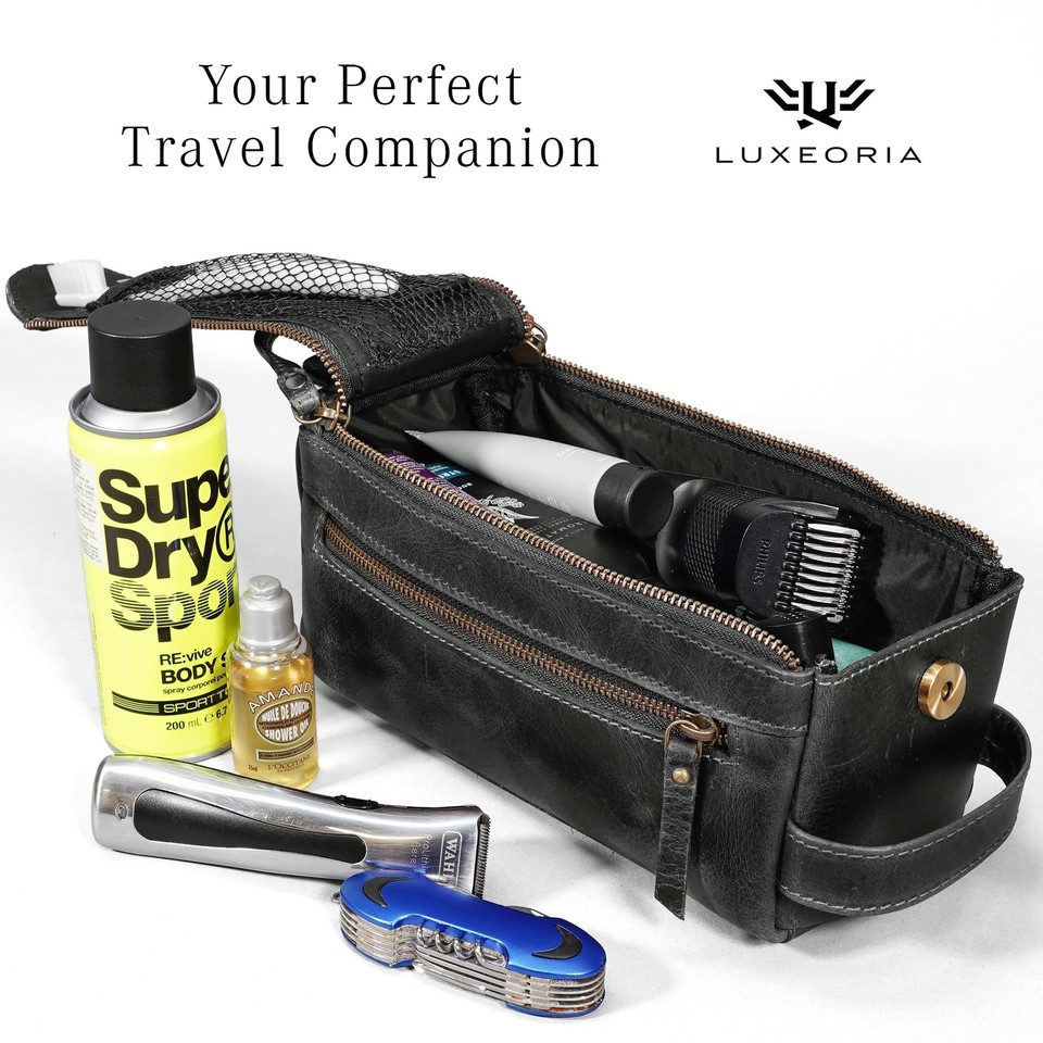 Premium Handmade Leather Toiletry Bags for Men and Women, Genuine