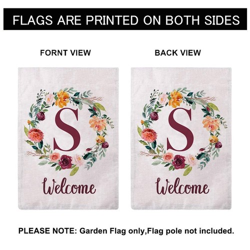 ULOVE LOVE YOURSELF Letter S Garden Flag with Flowers Wreath Double Sided Pri... - Picture 2 of 5