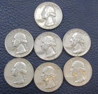 1959 - 1963 D P Washington Quarter 90% Silver - Lot Of 7 Condition Varies a