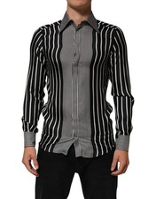 Dolce & Gabbana Black White Stripes Men MARTINI Dress Men's Shirt Authentic