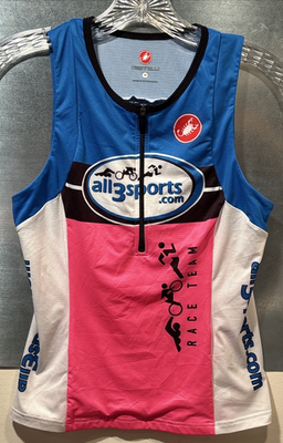 ウェア Castelli FreeAeroRace4 RossoCorsa Castelli Rosso Corsa Free Tri Top Sleeveless Jersey Pink/Blue