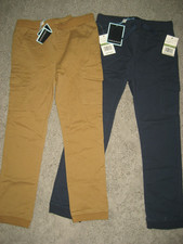 New boys Andy  Evan pant pants 7-8 tan navy blue lot elastic waist cargo chino