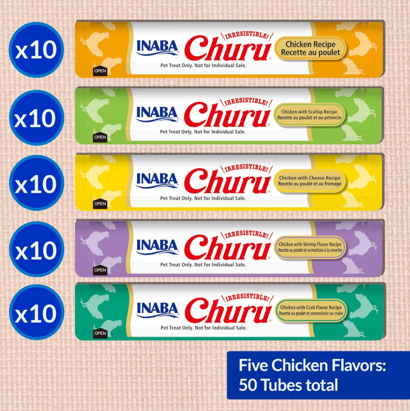 200 Tubes, INABA Churu Cat Treats, Vitamin E & Taurine, 0.5 Ounces Each Tube