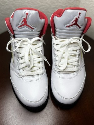 Air Jordan 5 Retro True White Fire Red-Black Silver Tongue