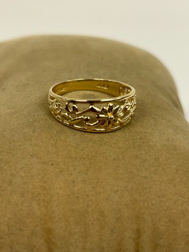 ENCANTADOR ANILLO BANDA DISEÑO FILIGRANA FLORAL ORO AMARILLO 14K TALLA 9.5 - Imagen 13 de 15