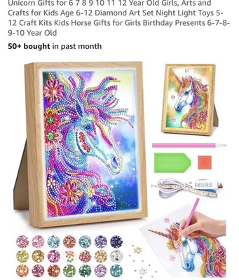 HOLLIVI Unicorn Arts & Crafts Gift for kids 6-12 Years, Diamond Art Set Night Light -NEW